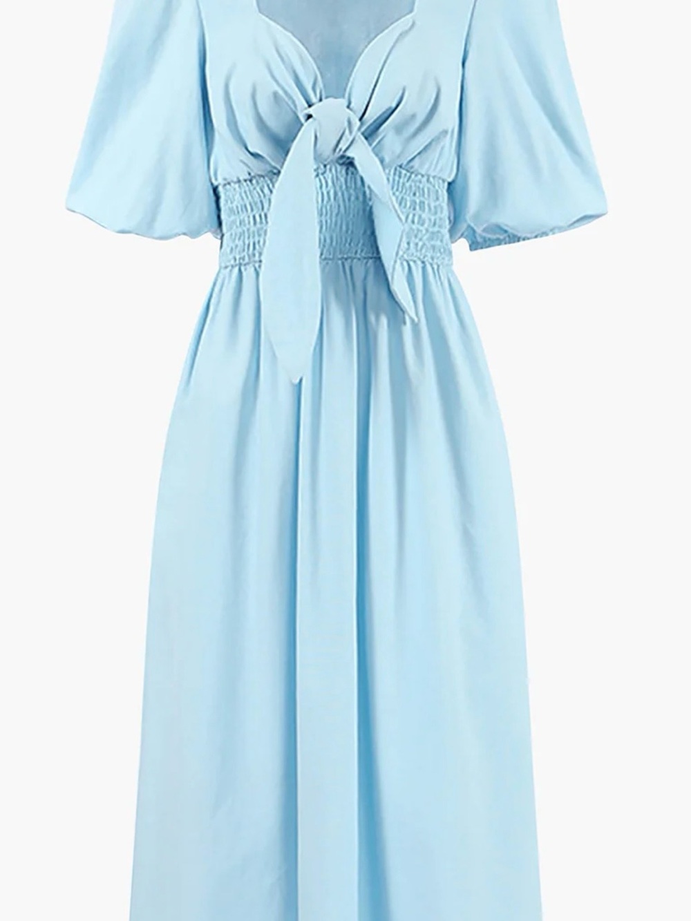 Commense Light Blue Tie-Front Linen Dress